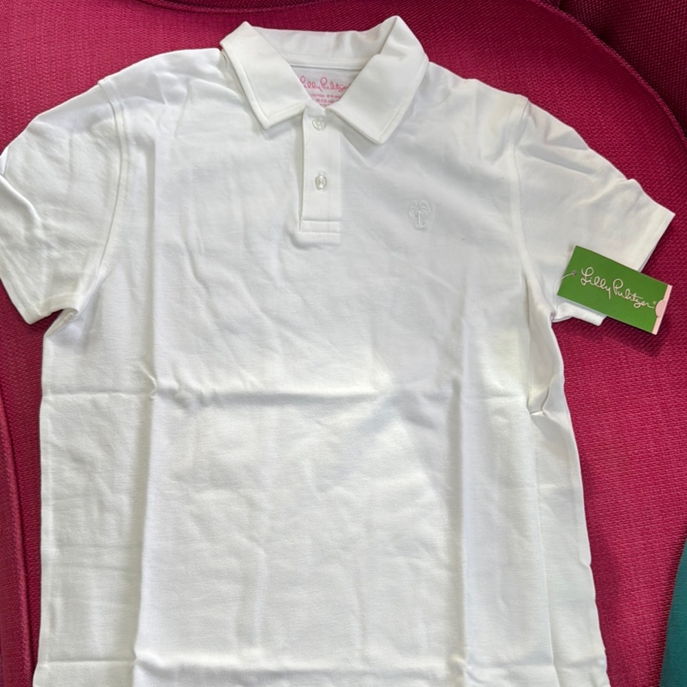 Lilly Pulitzer White Polo Shirt Classic Short Sleeve